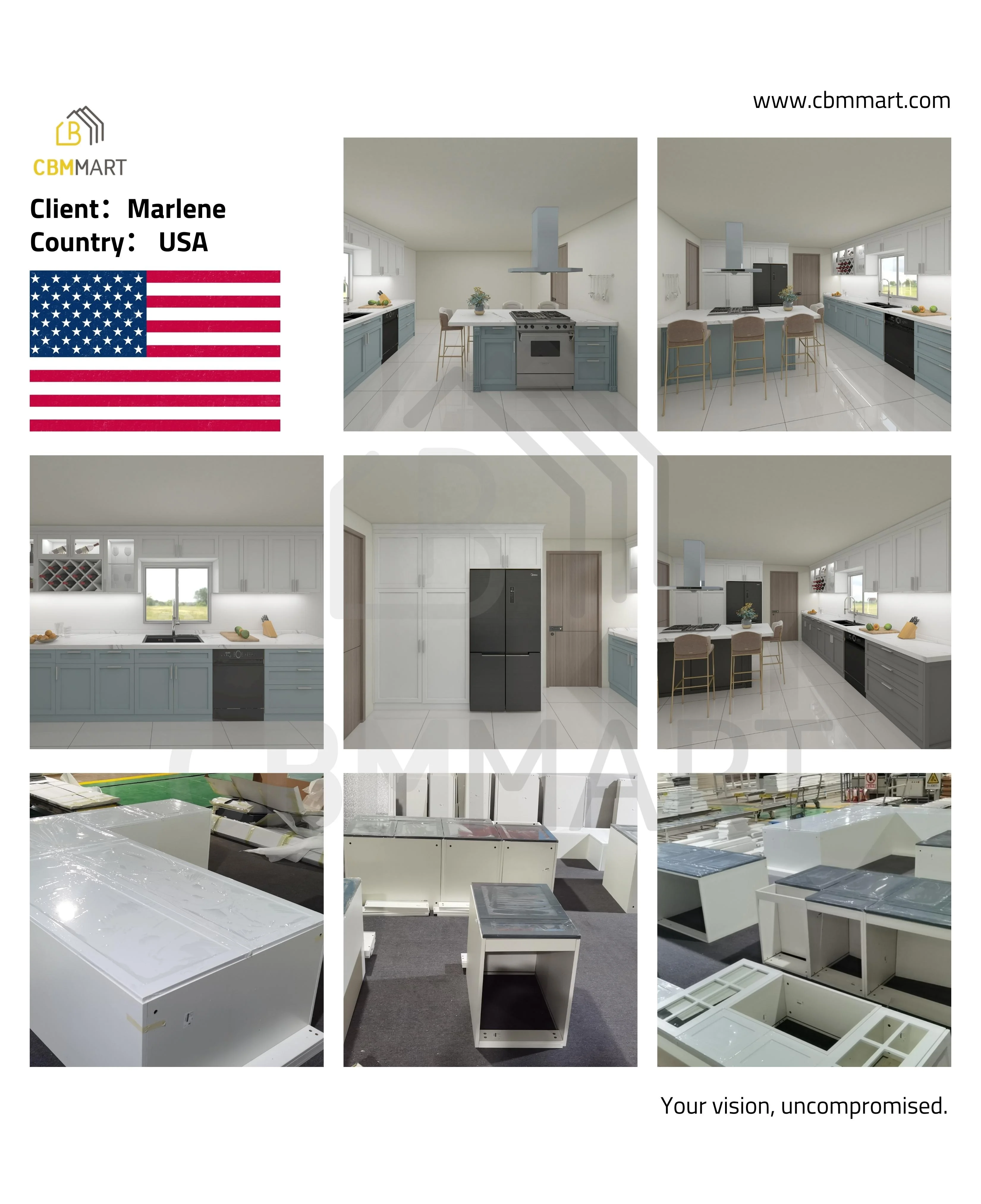 CBMmart Gray Gloss L Shaped Modern with Island Kitchen Sink Kitchen Cabinet Set Modular Price Modern Indoor Kitchen Cabinets