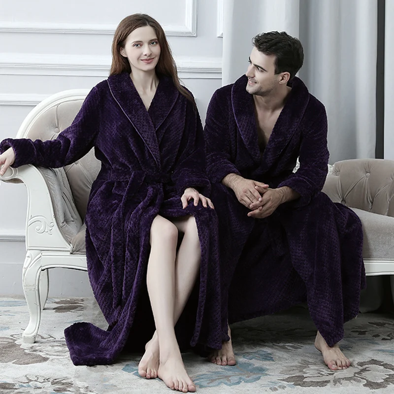 Men Epvca Long Warm Dobbstainless Steelplush Bathrobe Winter Thick Flannel Thermal Bathrobe Microfiber Luxury Bathrobe Women
