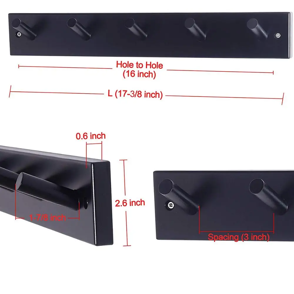 Bamboo 5 Hook Coat Rack Wall Mounted Key Cap & Hat Rack