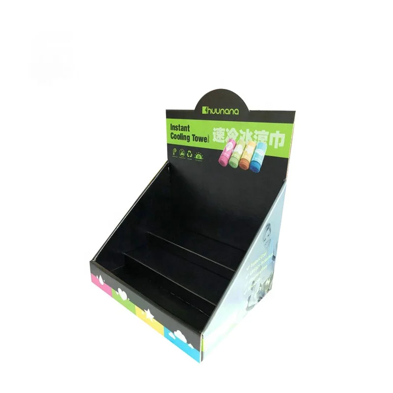Black Printed Custom 2 Tier Recyclable Cardboard Counter Top Display Stand For Retail