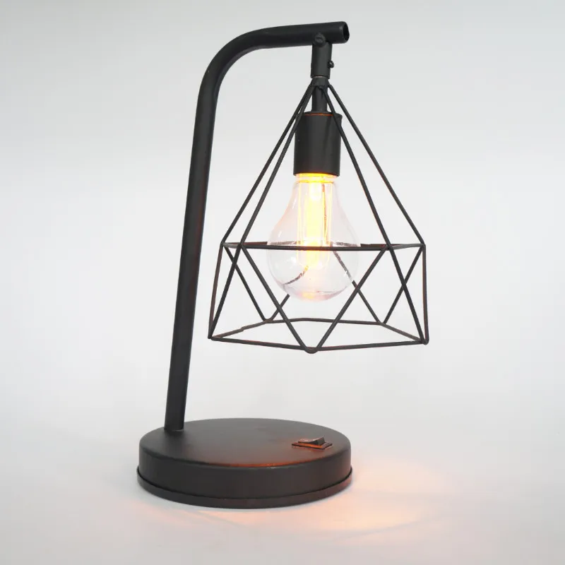 Домашний декор, винтажный стиль, на батарейках, черный железный светодиодный светильник, настольная лампа