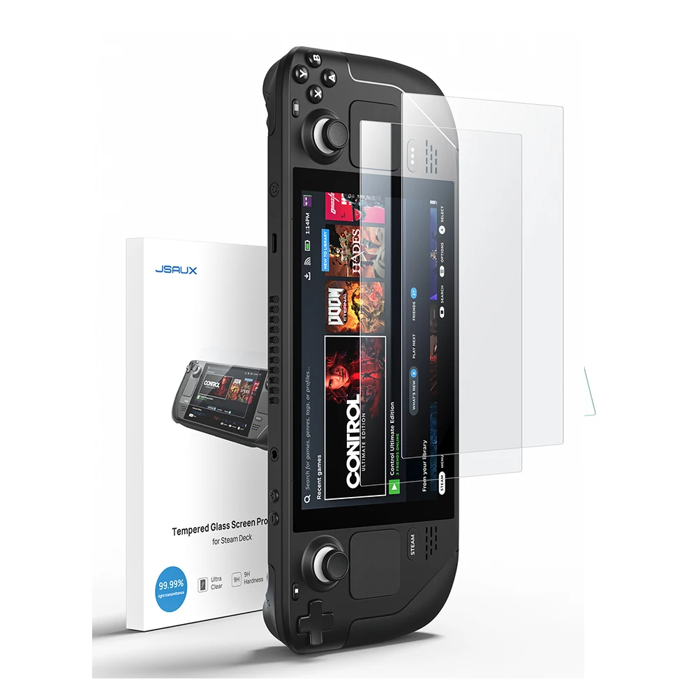 JSAUX 2 Pack 9H Hardness High Clear Anti Fingerprint Steam Deck Tempered Glass Screen Protector for Steam Deck