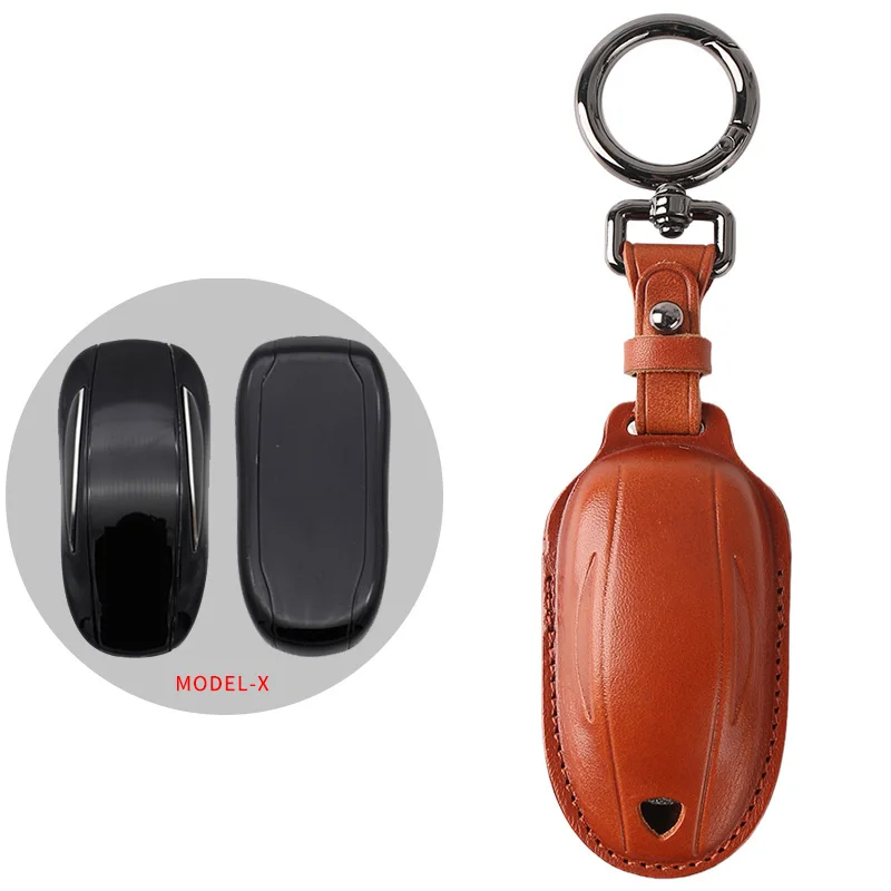 Genuine Leather Car Remote Key Bag Case Cover Shell For tesla Accessories