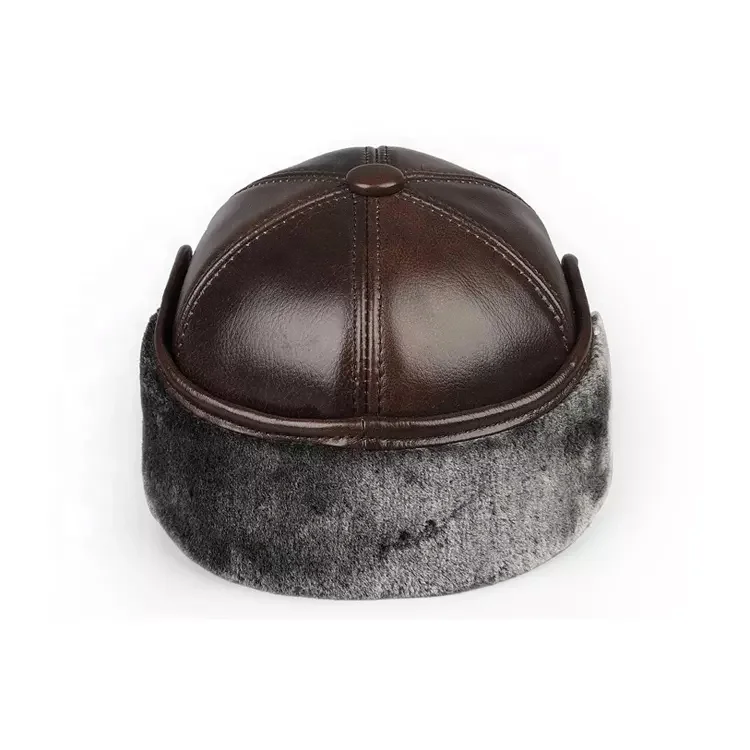High Quality PU Leather Winter Warm Baseball Caps with Faux Fur lining