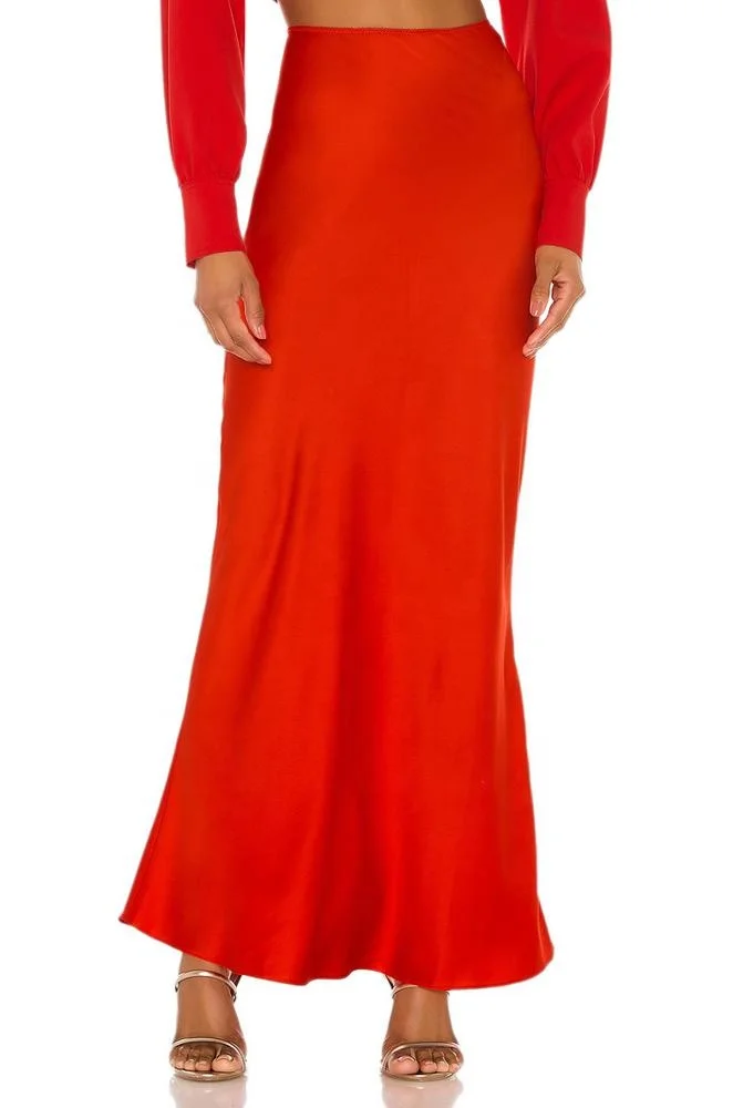 OEM service 100% polyester Women red puff sleeves blouse top with skirt clothing 2 piece set