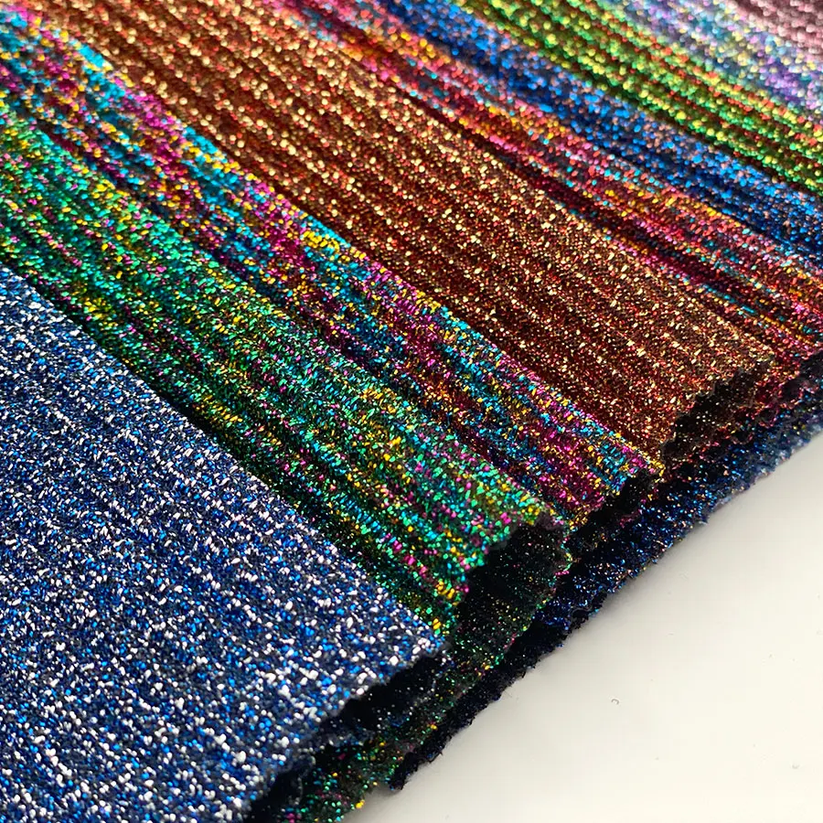 America garment decorate party shiny knitted two tone lurex pleated metallic zizmi jijimi polyester spandex fabric