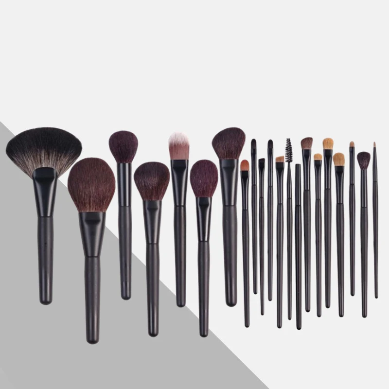 Wholesale private label high quality Luxury natural hair cosmetic brush 21pcs professional Matt black Copper ferrule makeup brus