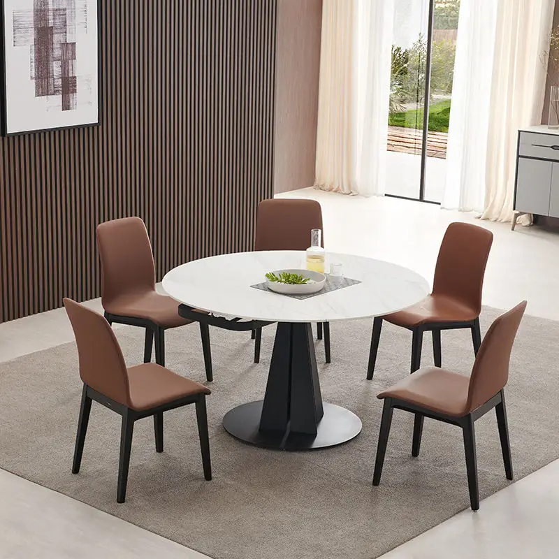 Wholesale high end quality modern round marble metal solid wood legs dining table