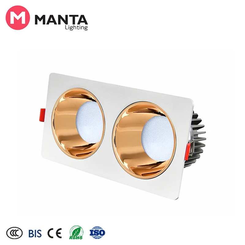 Double Heads Square Aluminum Spot Light Living Room Recessed Ceiling LED Spotlights