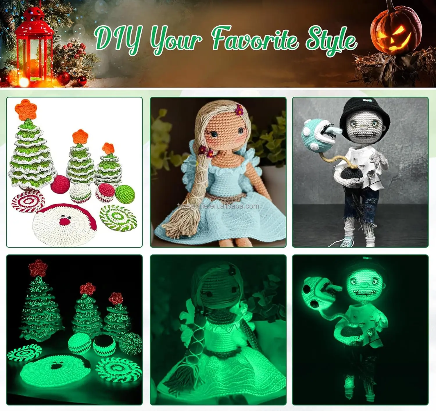 2mm 30ply 50g Glow Polyester Knitting Glow-in-The-Dark Yarn for Halloween Christmas Handcraft DIY Projects Blankets Clothes