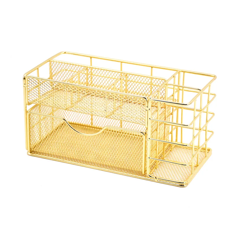 Multifunctional Desktop 4 Compartments Metal Mesh Desk Organizer Office Storage Caddy Pen Pencil Holder