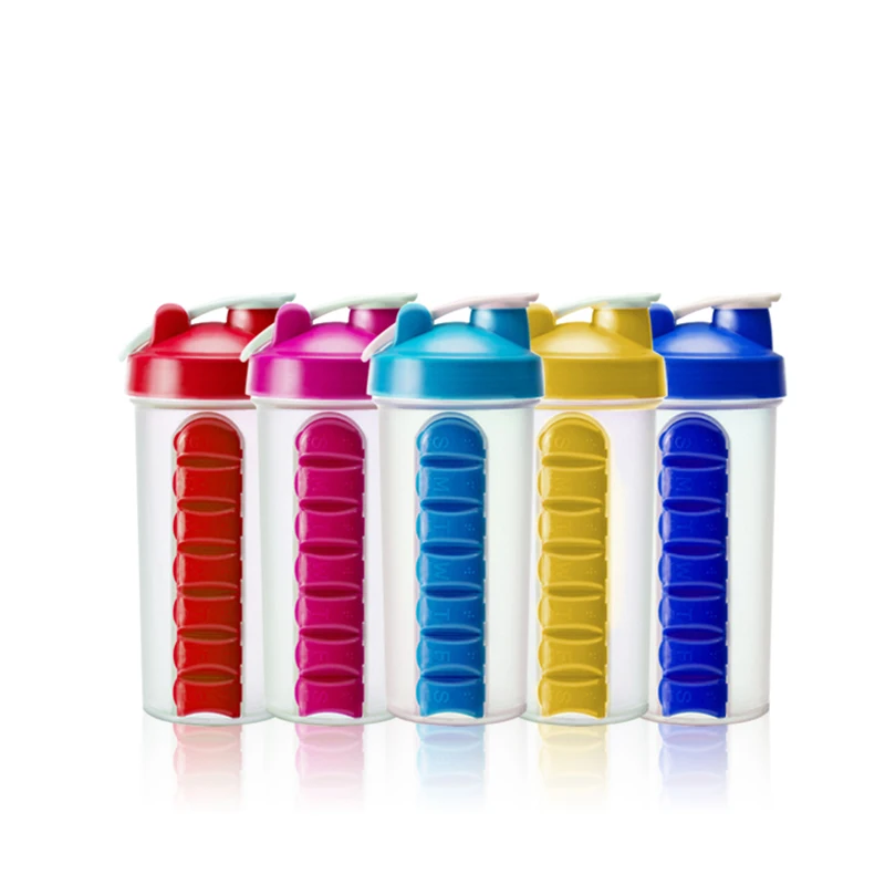 Weekly pill case 700ML BPA FREE Classic Gym Protein Powder Shaker Bottle with Pill box Organizer Storage