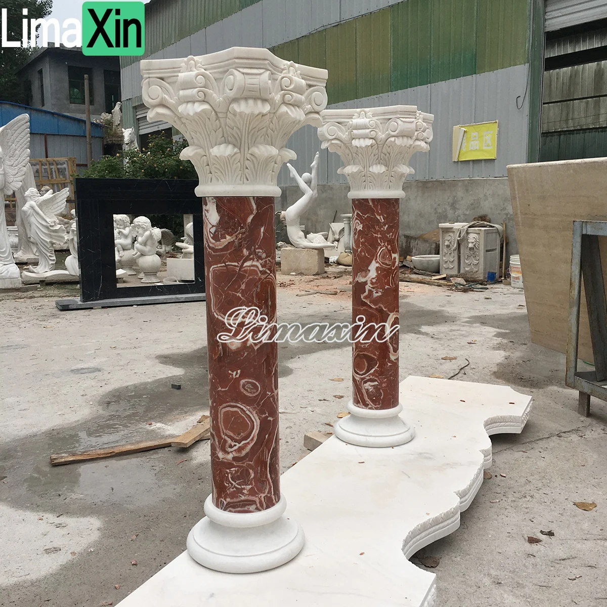 Mixed color luxury design interior decorative natural marble pillars Corinthian capital Roman stone columns