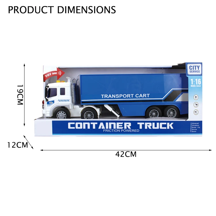 1:16 Scale Friction Transport Cart Container Truck Toys With Sound and Light