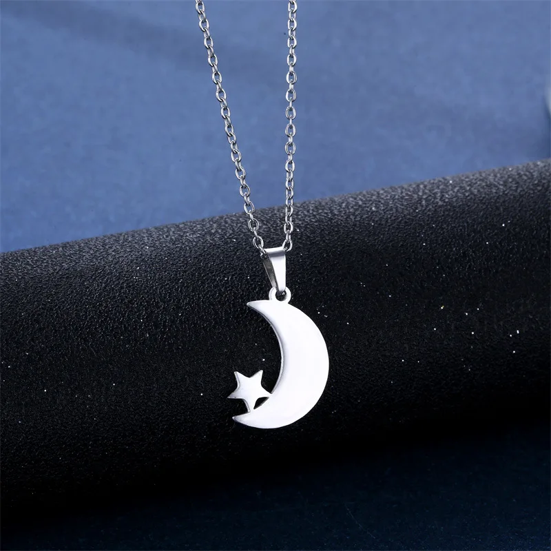Stainless steel star and moon necklace female South America niche design clavicle chain stud earrings set Jewelry for women men