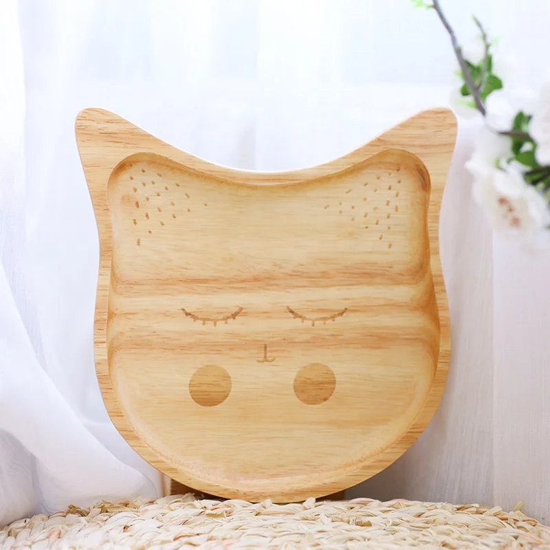Baby Cartoon Healthy Solid Wood Dinner Plate Duck Animal Shaped