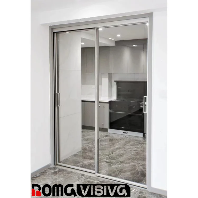Custom 6Mm Tempered Glass Aluminium Sliding Doors Interior Soft Close Black Frame 4 Panel Indoor Slim Narrow Sliding Glass Doors