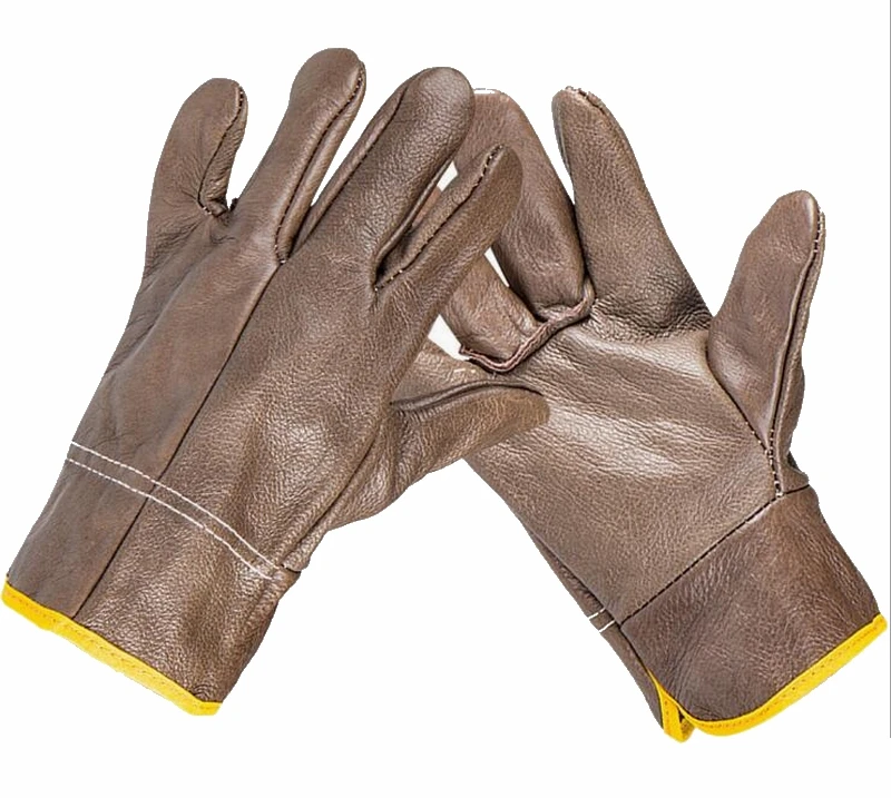 Высококачественные изумрудно-зеленые кожаные рабочие перчатки, садовые строительные перчатки, перчатки сварщика