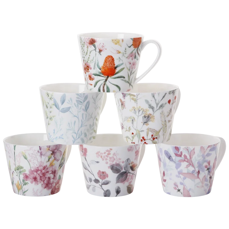 Wholesale White Bone China Floral Mugs Coffee Mug and Tea Cup