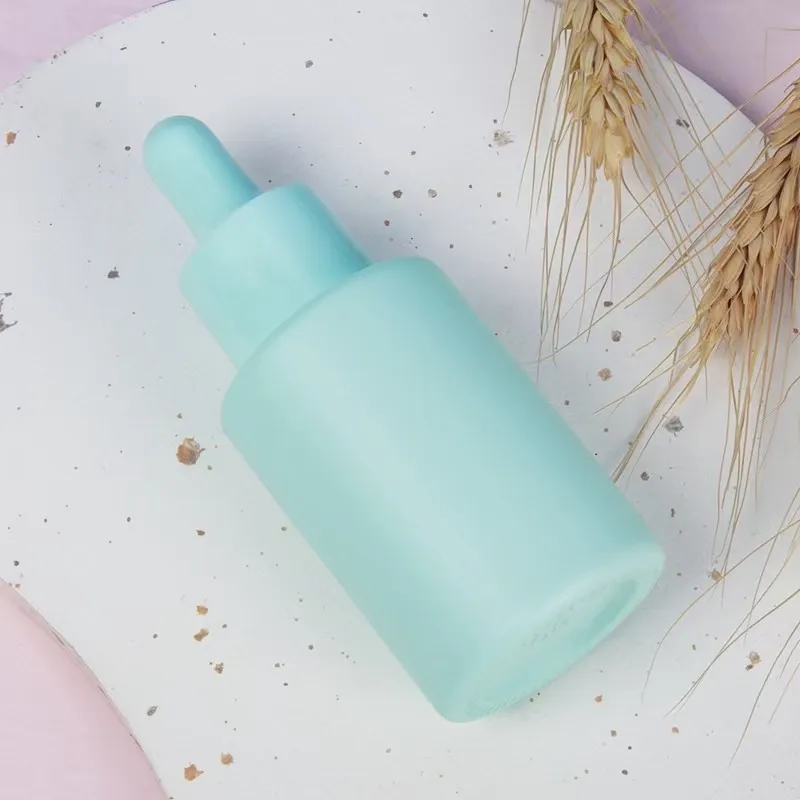 30ml 50ml Cosmetic Skin Care Essential Oil Essence Packaging Frosted Glass Flat Shoulder Matte Serum Dropper Bottle With Box
