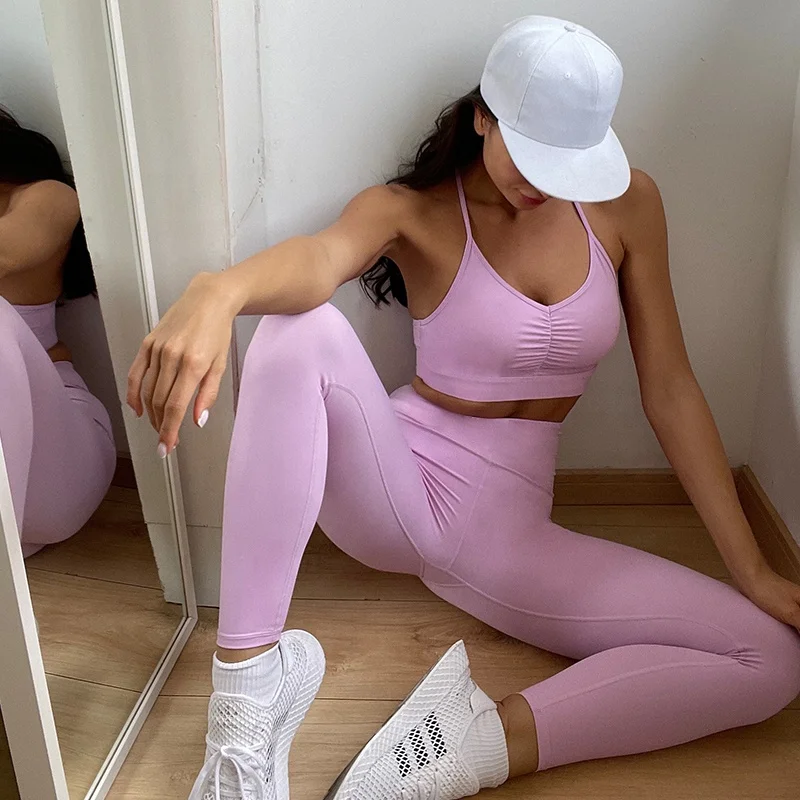 Pt Sports Wholesale Gym Fitness setsTow Pieces Women Sexy Bra Sports Top Leggings High Waist Tight Shape Body Girl Loved Clothes