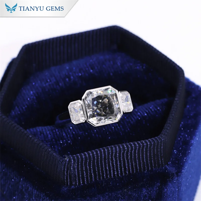Tianyu custom jewelry radiant crushed ice cut dark grey moissante and white moissanite 10k 14k 18k white gold ring for women