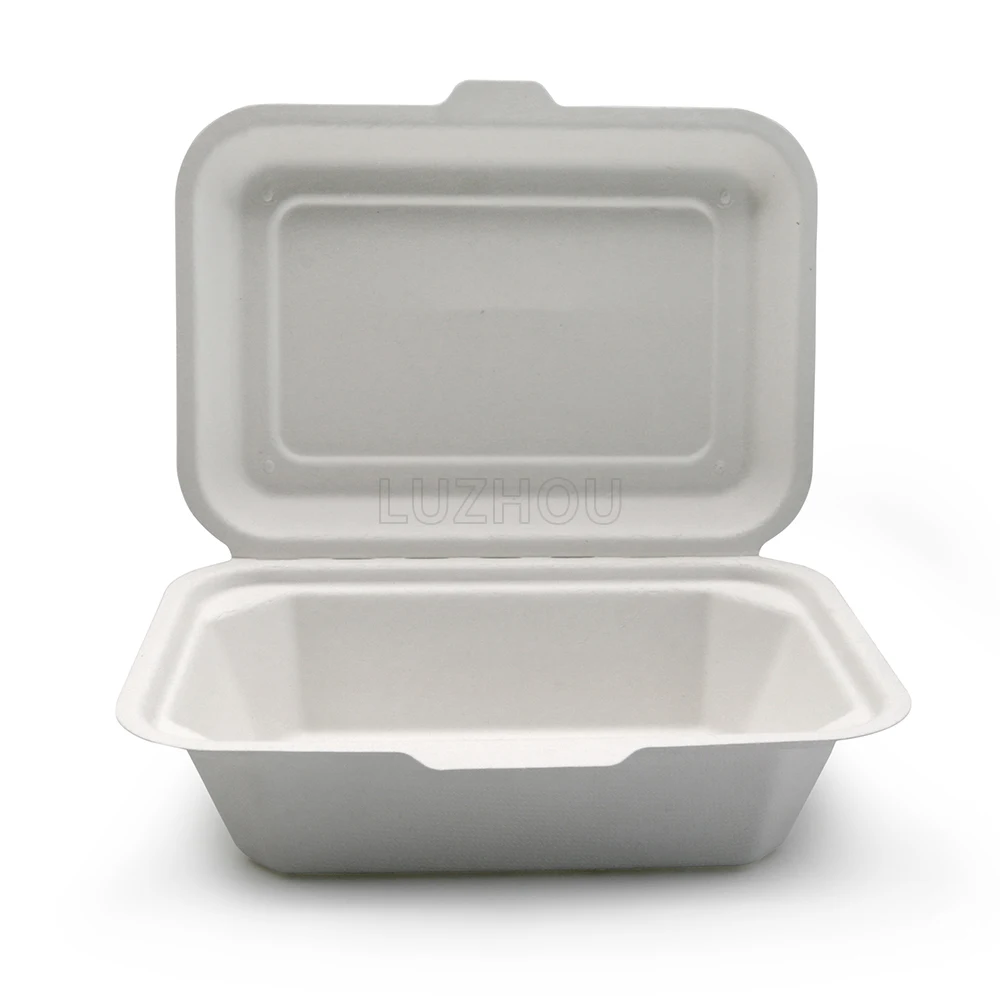 LuzhouPack Customizable 600 ML Greaseproof Microwavable Eco Friendly Take Away Biodegradable Bagasse Food Container Disposable