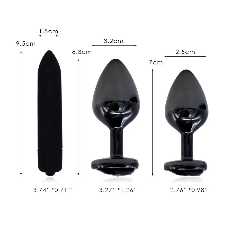 MOGlovers 3pcs/lot Gunmetal Heart Shape Stainless Steel Butt Plug Dildo Vibrator Anal Adult Massager Beads Toy