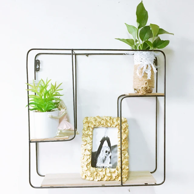 The most popular new wall rack wooden hanging iron shelf for home decor
