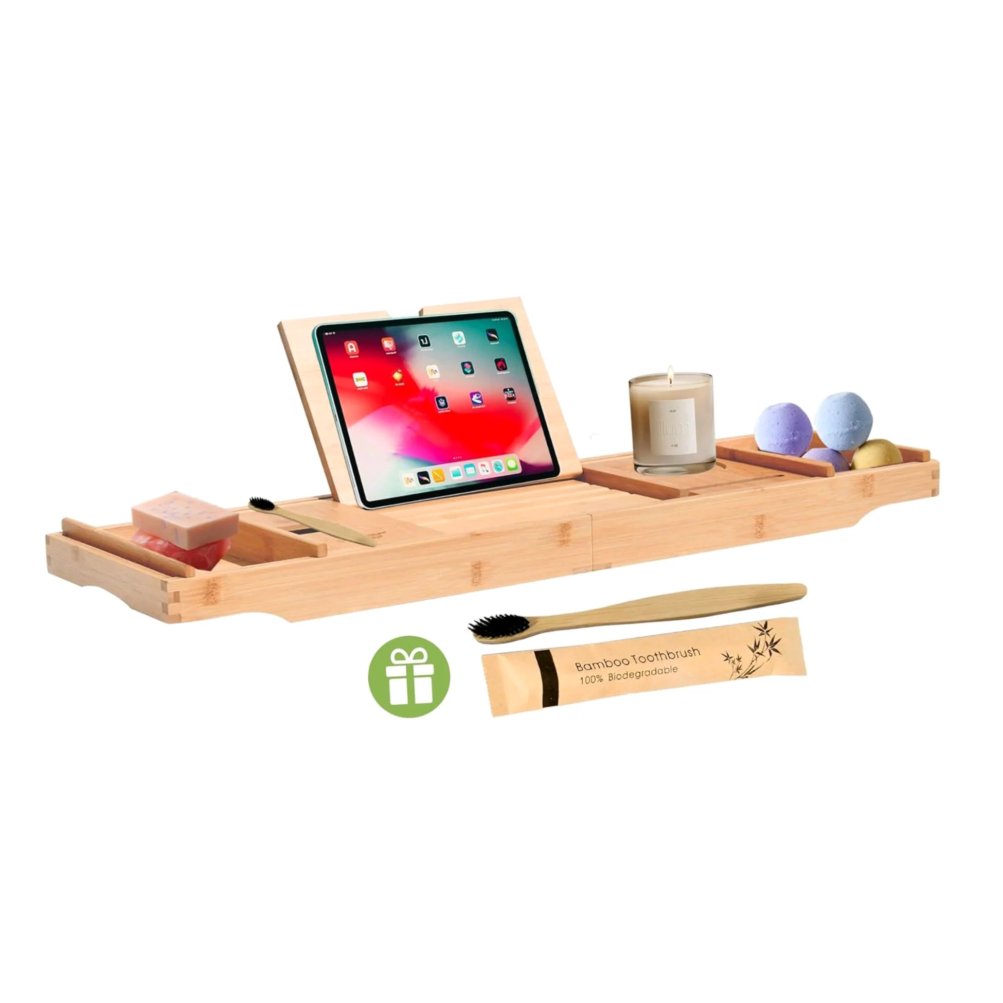 Combohome Bamboo Wooden Stand Alone Bath Tub Bathroom Caddy Tray Ice Tub Bath Portable Bath Tubs