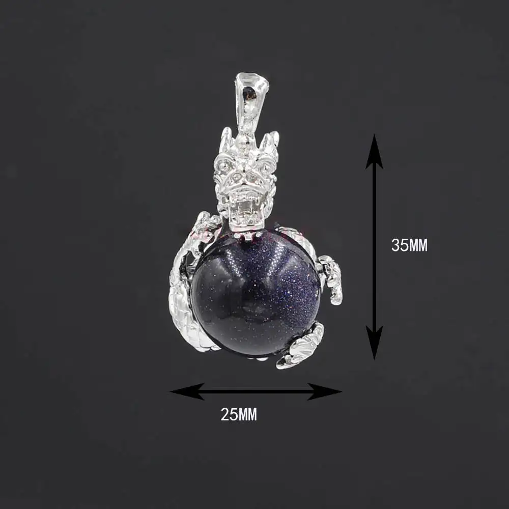 Silver Dragon Wrapped Gemstone Balls Pendant Necklace Chakra Reiki Healing Round Sphere Crystal Point Jewelry for Women Men