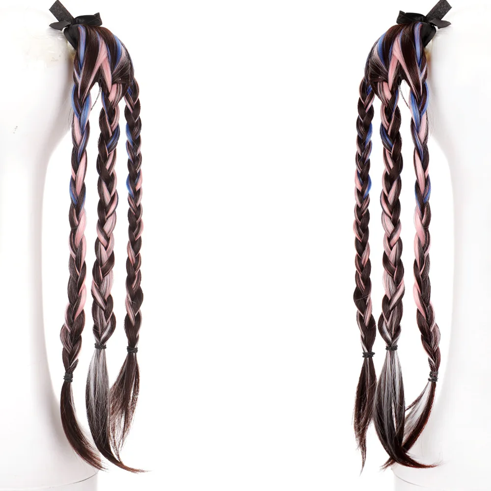 Two  color gradient color wig gradient invisible ponytail lace-up dyed long straight hair ponytail