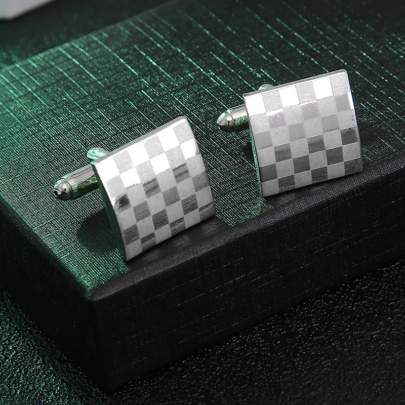 Factory direct ready to ship cuff links men presents alloy stock new laser plaid cufflinks for men and pen