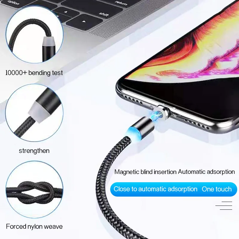 
2020 New Product For Iphone Charging Cable 2.4A 1M Led Magnetic Charging Usb Cable Oem Factory Wholesale Shenzhen Data Line 