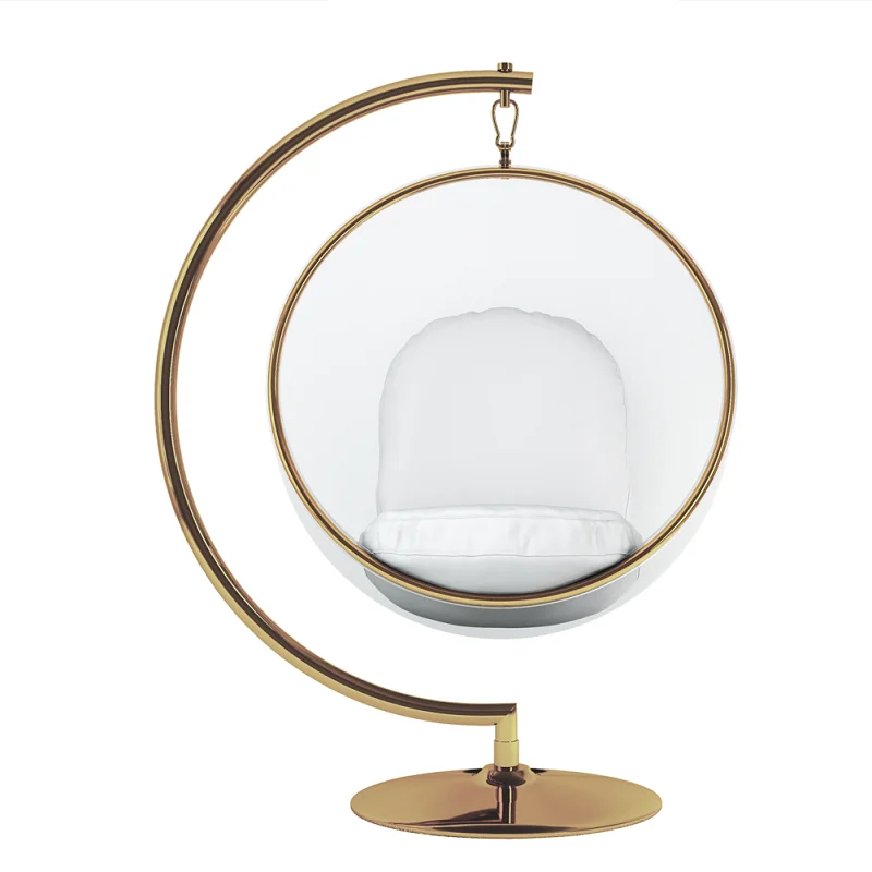 Luxury Golden Frame Transparent Hanging Chairs Swing Floor Stand Acrylic Bubble Chair for Living Room Bedroom