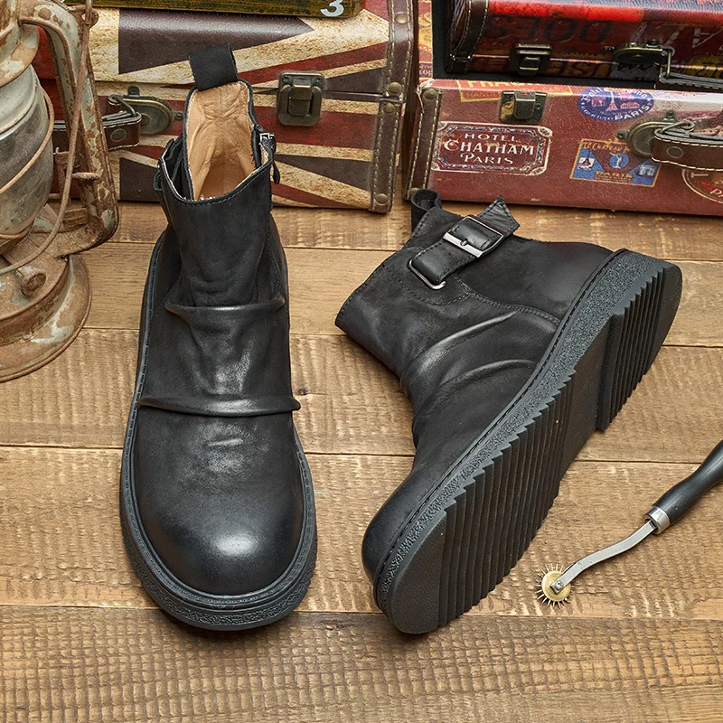 Wholesale  High Quality Genuine Leather Boots Men Office Business Boots ZIP Male Winter Boots Rubber