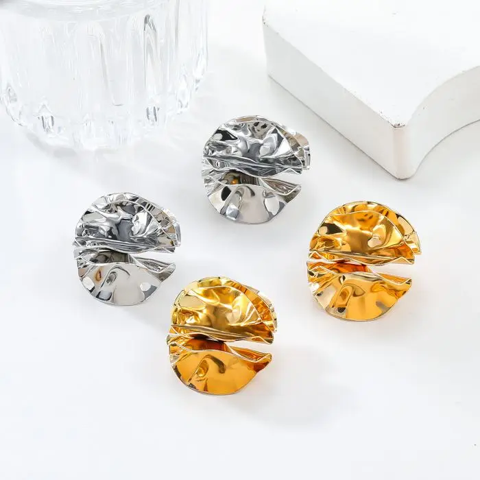 Trendy Pleated Round Metal flower Stud Earrings For Women Girls Party Holiday Gift Fashion Jewelry