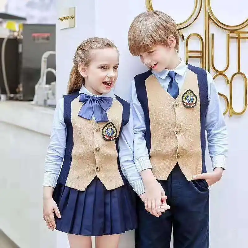 100 set custom Kids Sweater+girls pleated skirts/boys pants  kid school cardigan wholesale adult school uniforms for high school