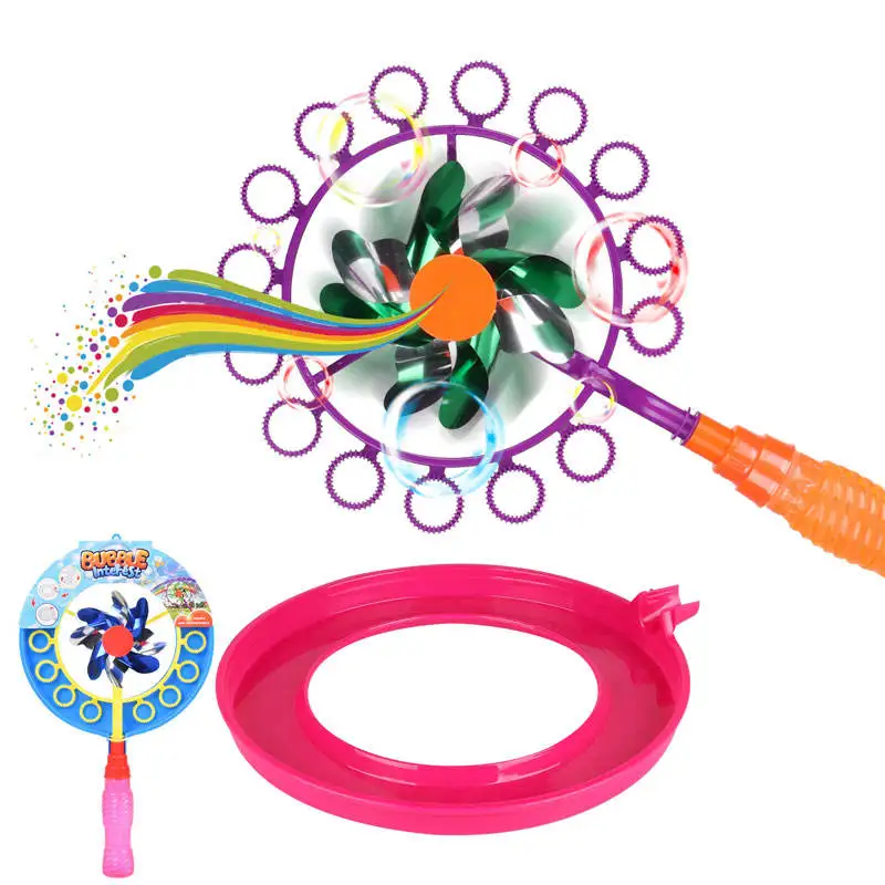 Creative 2 In 1 Handheld Portable Pinwheel Toys Bubble Wands Toys Plastic Colorful Soap Bubble Blow Maker Machine For Kids