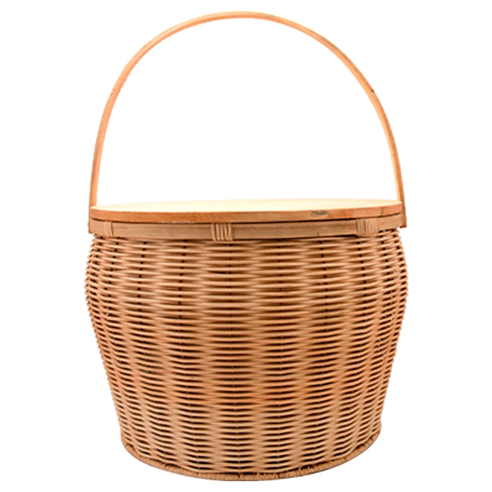 2022 Summer New design Wholesale OEM outdoor Camping handmade wooden rattan basket picnic basket with lid