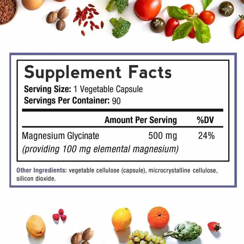 90 Caps Magnesium Complex 500mg Glycinate Capsule Supplement For High Absorption Easy On Stomach Calm Bone Muscle Heart Energy