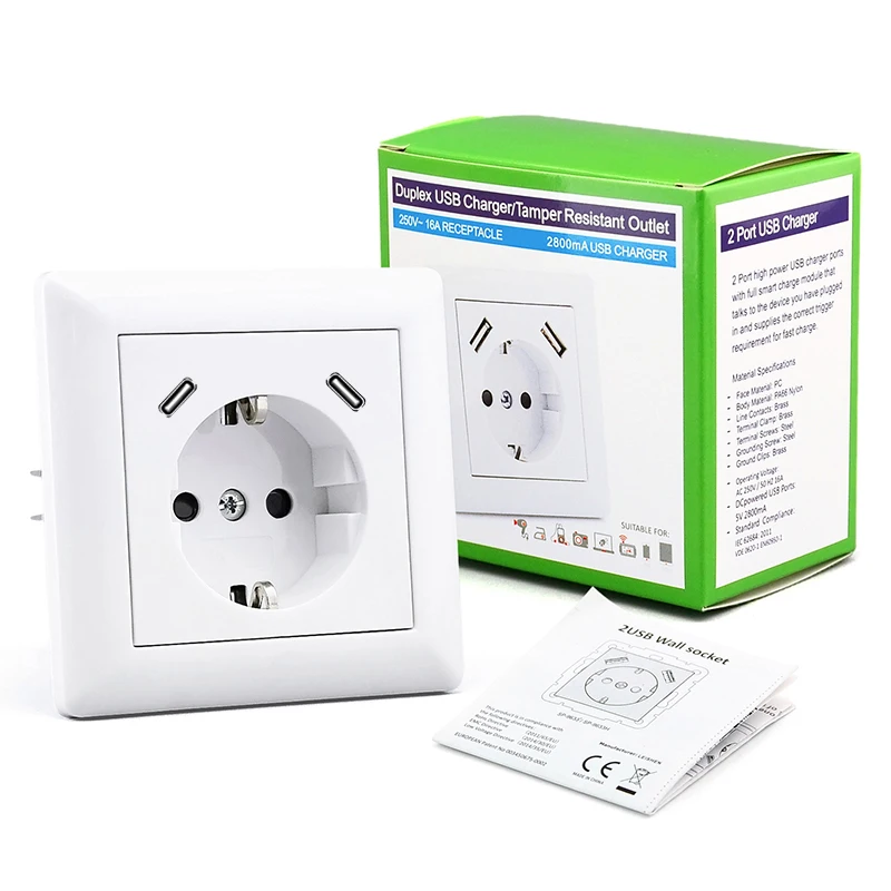 Schuko Socket with 2 USB type c system 55 Complete Set USB Charger  Connection Protection Easy Installation PD 20w