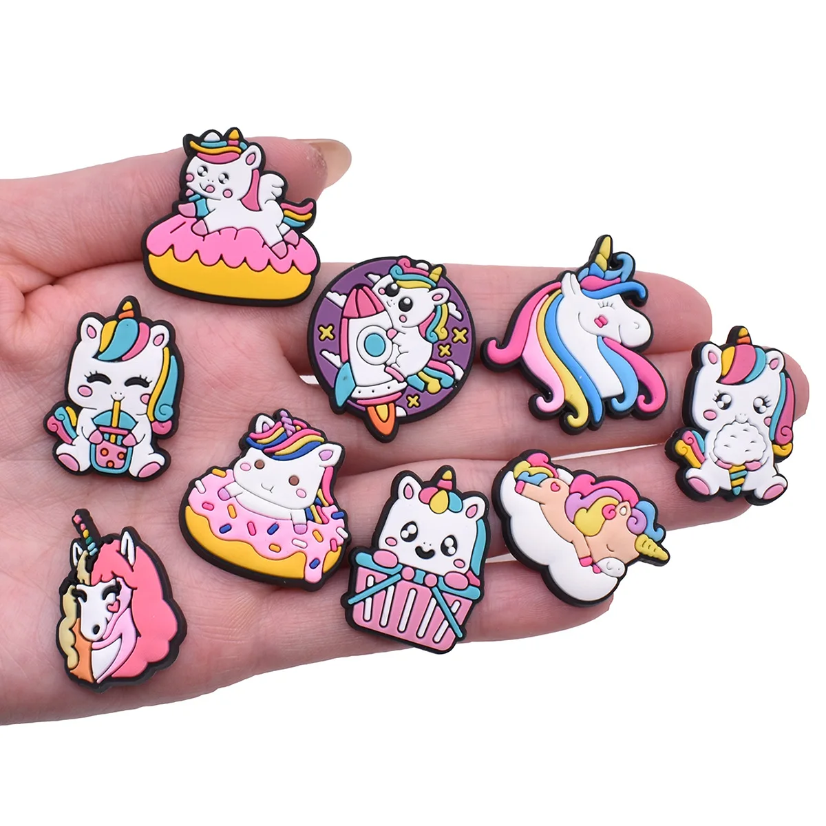 New Unicorn Shoe Charms Cartoon Cute PVC Soft Rubber Shoe Buckle Ornament Decoration Removable Shoe Flower Charm