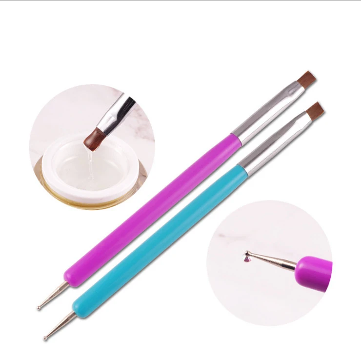 Dual-Purpose Nail Brush with Double-Headed Phototherapy Pen Flat Dot Drill Pen and Needle Brush for Nail Art