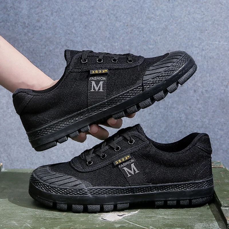 Wholesale Breathable Rubber Lace Up Canvas Green Shoes For Outdoor Construction Site Work And Farmers