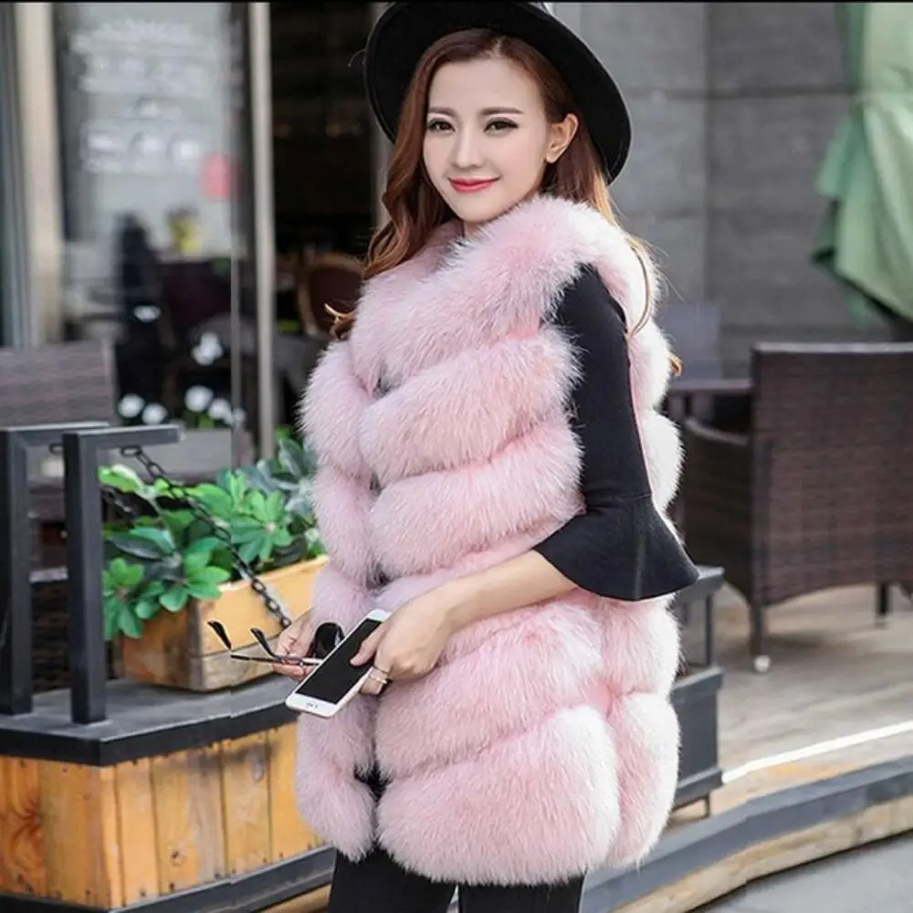 2023 New arrival designs hot selling ladies Custom short sleeveless faux fox fur solid women vest
