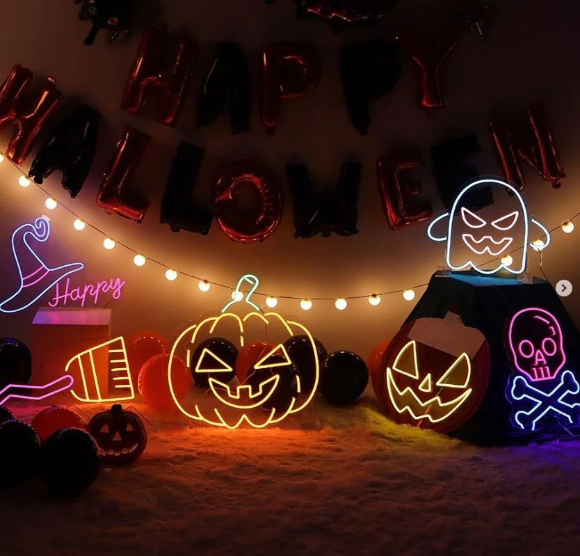 OUX Led Neon Sign PlayStation Cactus Jack Game On Skeleton Disco Cheers Lightning Bolt Man Cave Neon Sign for Event Party