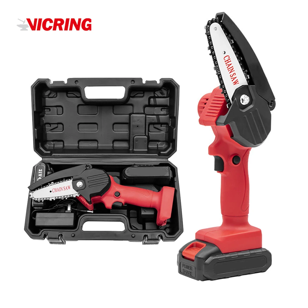 VICRING New Portable Electric Chainsaw 4 Inch Mini Chain Saw Handheld Wireless Portable Chainsaw Easy-to-use