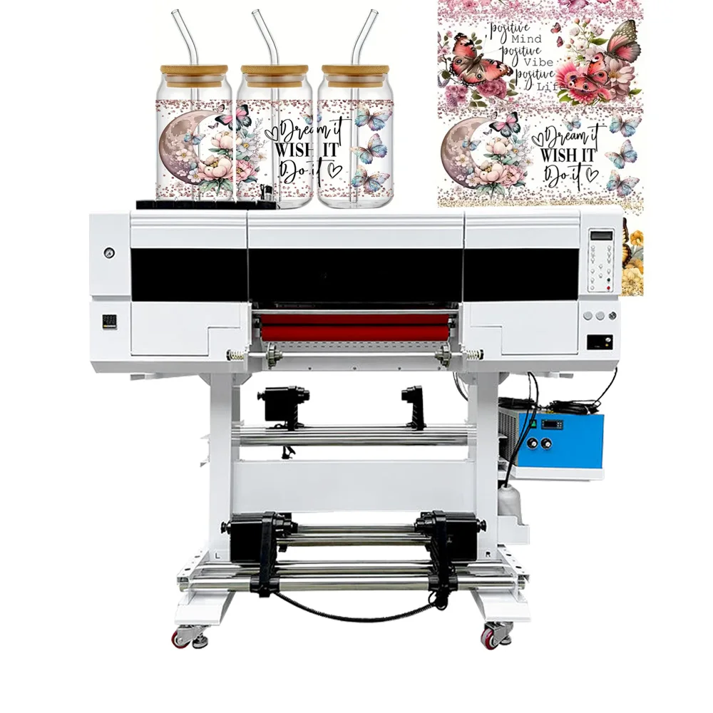 digital inkjet 60cm uv dtf printer with roll to roll automatic laminator for mobile phone case Bottle Glass Diy Wrap