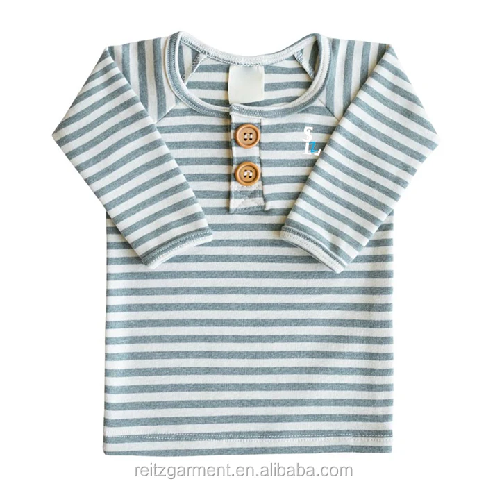 
Hot Sale 100% Organic Cotton Front Placket Button Long Sleeve Boys Baby t Shirt in autumn 